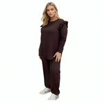 Load image into Gallery viewer, LUXE DIVA Ladies Frill arm Long Sleeve 2pcs Women&#39;s Wide Flared Leggings Trouser Loungewear Suit
