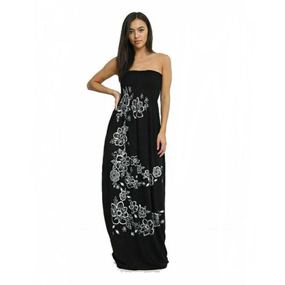 LUXE DIVA Womens Sleeveless Chunky Flower Printed Sheering Maxi Party Dress Sizes S-2XL