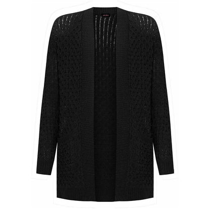 LUXE-DIVA Women's Plus Cable Knitted Open Pocket Cardigan Chunky Long Sleeve Grandad 16-26 Knitwear Womenswear Ladies Tops Underwear Waffle Lady Knitting Comfort Longsleeves