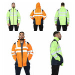 Load image into Gallery viewer, Hi Vis Rain Jacket Mens High Visibility Waterproof Reflective Tape Band Safety Zipper Hooded Top Lightweight Sizes S to 5XL
