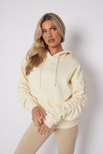 Load image into Gallery viewer, Ladies Ruched Sleeve Fleece Oversized Hooded Sweatshirt Hoodie Womens Top Jumper
