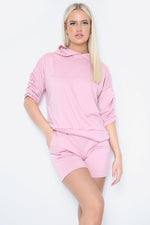 Load image into Gallery viewer, Hooded short sets , short ruched sleeve
