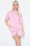 LUXE DIVA Women's Ruched Sleeve Hooded Short Set Summer
