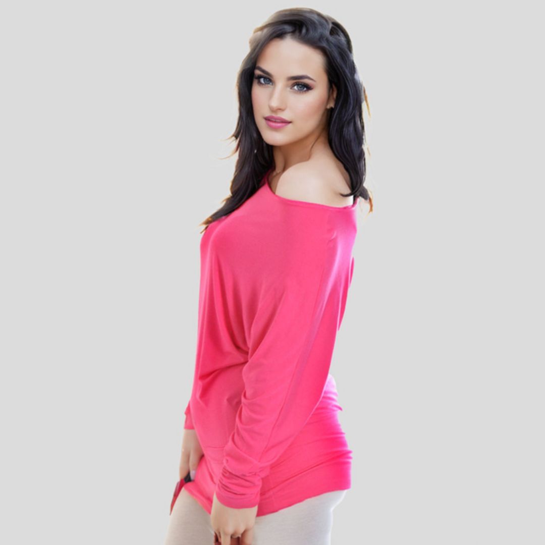 LUXE DIVA One Off-Shoulder Tops with Long Sleeves, Off Shoulder Batwing Jumper, Ladies Batwing Top in Black, Red, White Plus 21 Colors More UK
