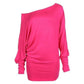 LUXE DIVA One Off-Shoulder Tops with Long Sleeves, Off Shoulder Batwing Jumper, Ladies Batwing Top in Black, Red, White Plus 21 Colors More UK
