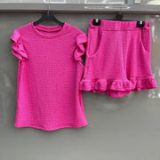 LUXEDIVA Italian Womens Ladies Frill Sleeve 2 Pcs Short Set