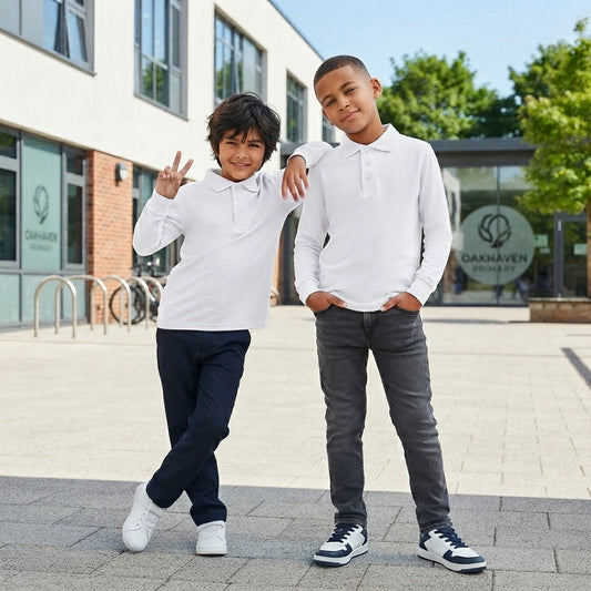 LUXE DIVA Boys Plain Polo Shirts Kids Summer Long Sleeve School T-Shirts Top School Shirts Uniform PE Top