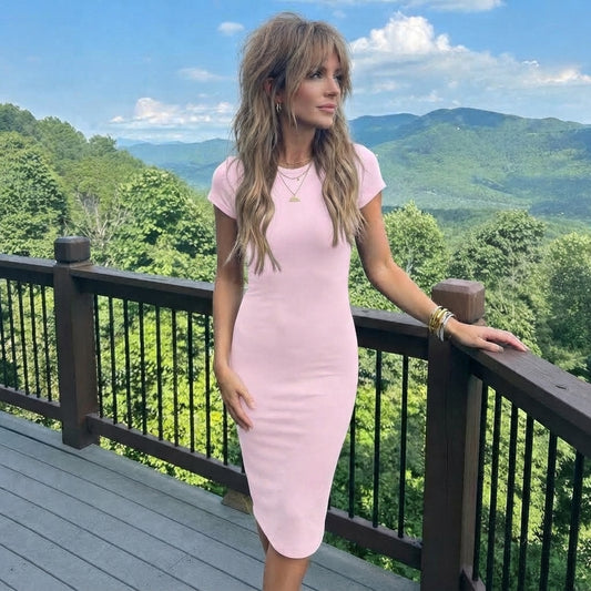 LUXE DIVA Ladies Short Sleeve Midi Dress Bodycon Cap Sleeve Casual Dress