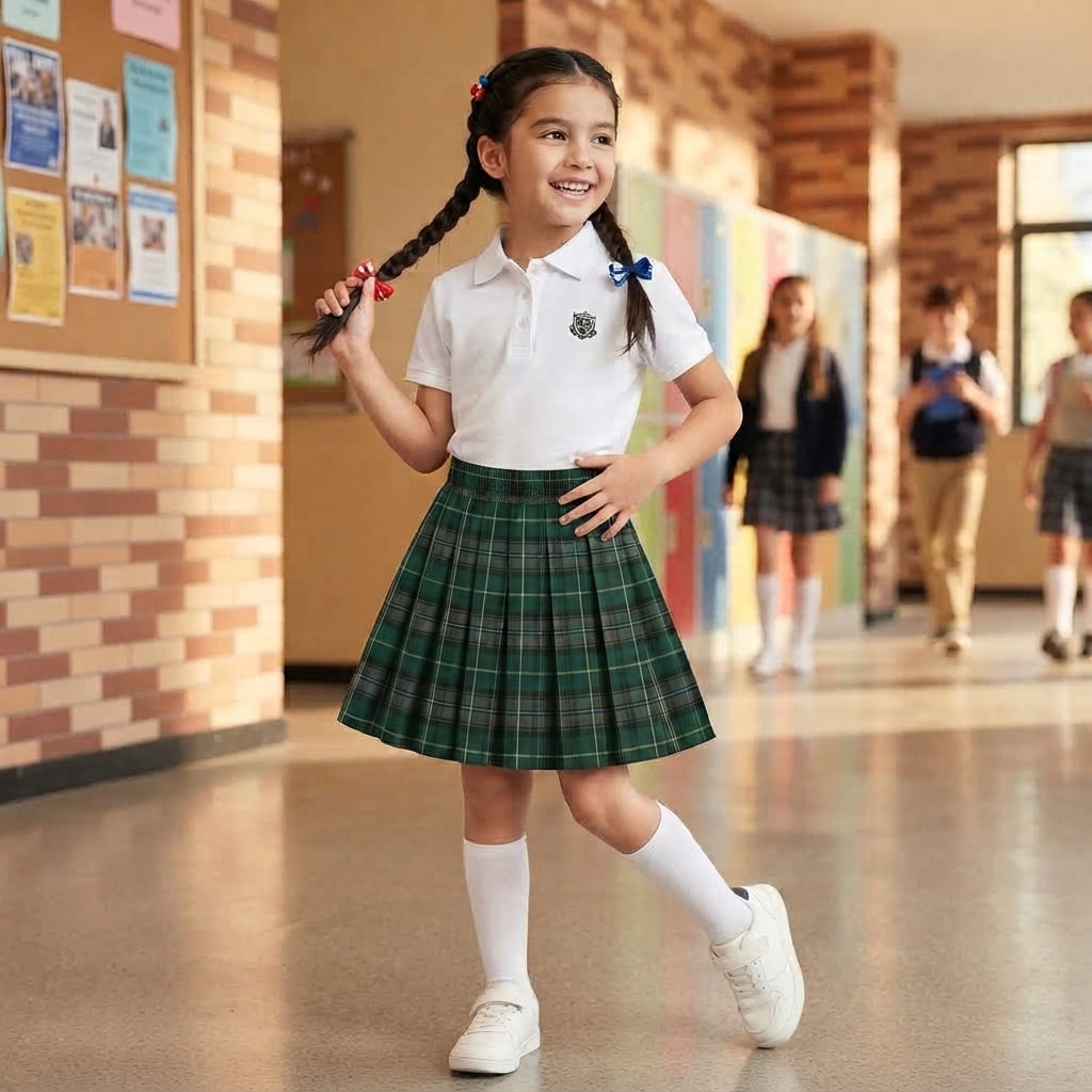 LUXE DIVA Girls Tartan School Uniform Skirt Box Pleated Fully Elasticated Ages 2–18