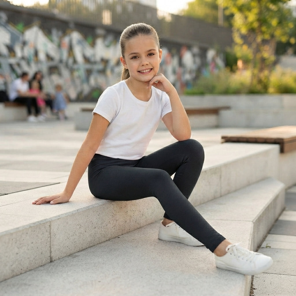 LUXE DIVA Girls Plain Full Length Leggings Stretchy Kids Basic Leggings Ages 2–13 Years