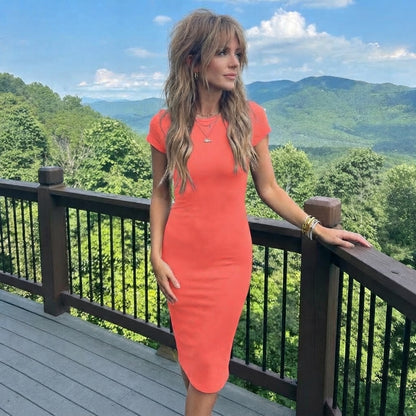 LUXE DIVA Ladies Short Sleeve Midi Dress Bodycon Cap Sleeve Casual Dress