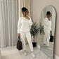 Women's Solid Drop Shoulder Sweater Set, 2024 New Drop Shoulder Rib-Knit Sweater & Pants Set