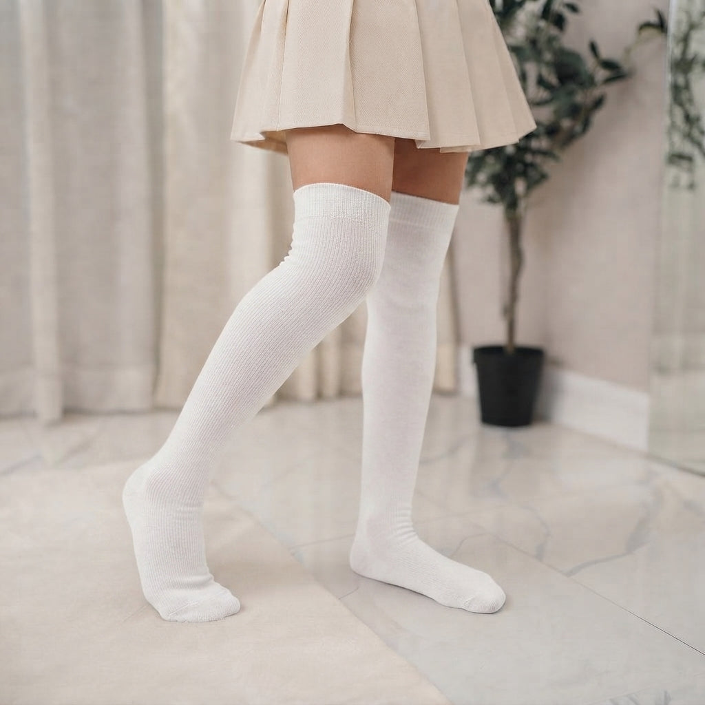 LUXE DIVA Girls Over The Knee Socks Plain Thigh High Socks Assorted Colours UK 4-6