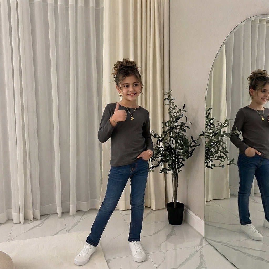 LUXE DIVA Girls Kids Plain Long Sleeve T-Shirt Round Neck Stretch School Top 2-13 Years