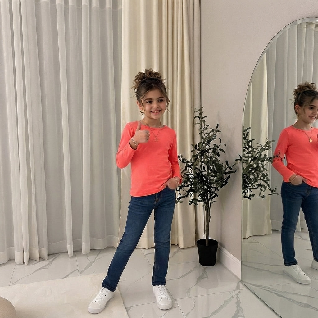 LUXE DIVA Girls Kids Plain Long Sleeve T-Shirt Round Neck Stretch School Top 2-13 Years