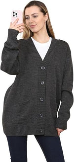 Load image into Gallery viewer, LADIES WOMENS PLAIN V NECK 5 BUTTON LONGLINE OVERSIZE LOOSE FIT KNITTED CARDIGAN
