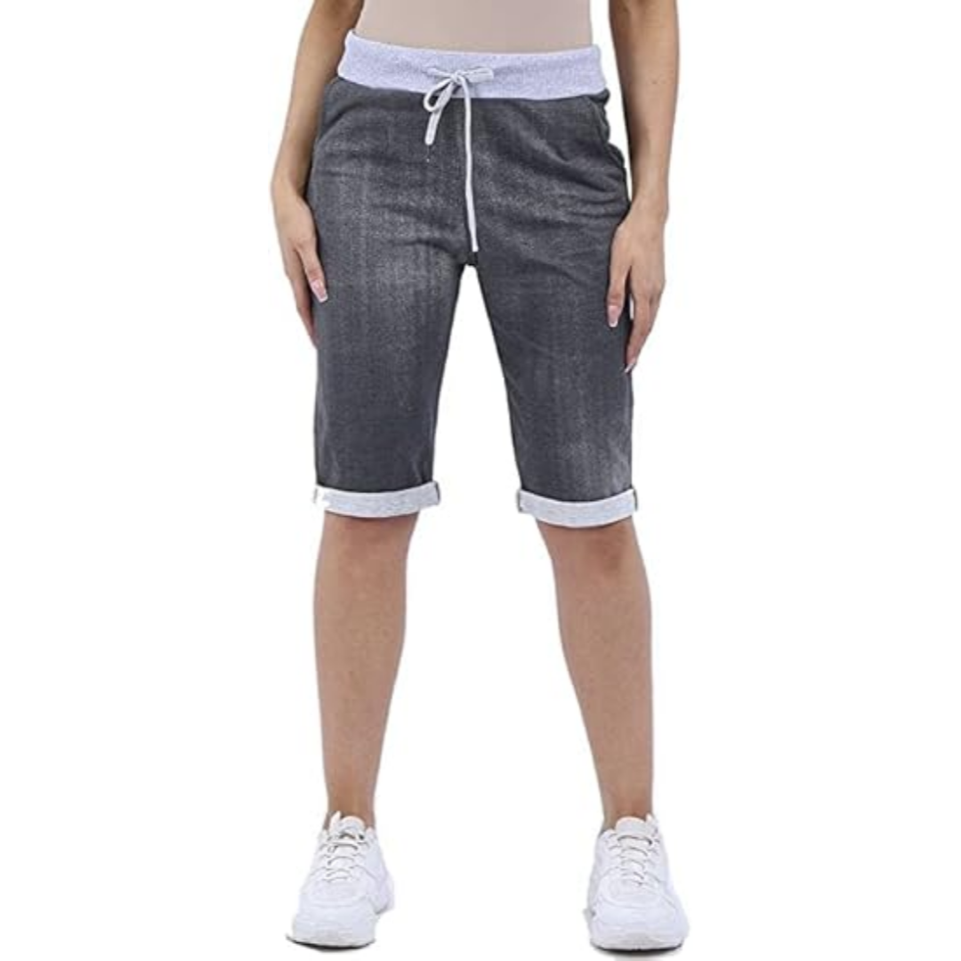LUXE DIVA Italian Ladies Women's Turn-Up Shorts – Elastic Waist, Stylish, Comfortable Summer Wear UK Sizes 12-22 – Casual Fit Daily