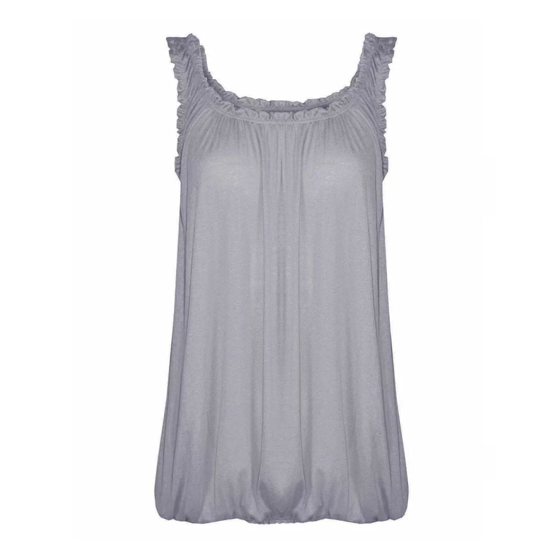 LUXE DIVA Women’s Gathered Round Scoop Neckline Swing Trim Sleeveless Plain Tank Top Wide Straps Ladies Elastic Bubble Hem Summer Camisole Baggy Vest Blouse Top