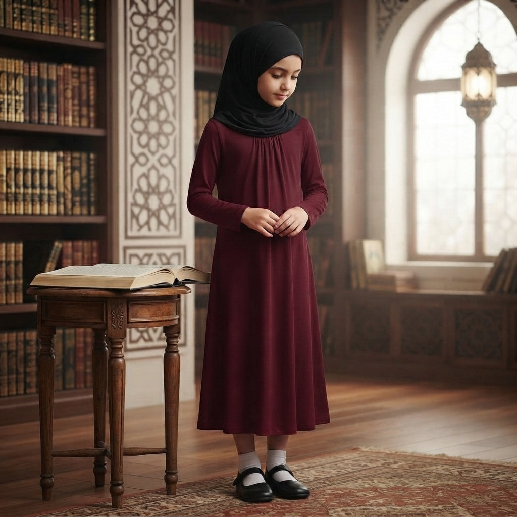 LUXE DIVA Girls Long Sleeve Modest Abaya Islamic Dress Kids Full Length