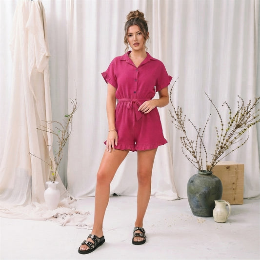 LUXE DIVA Women’s Gold Button Belted Playsuit