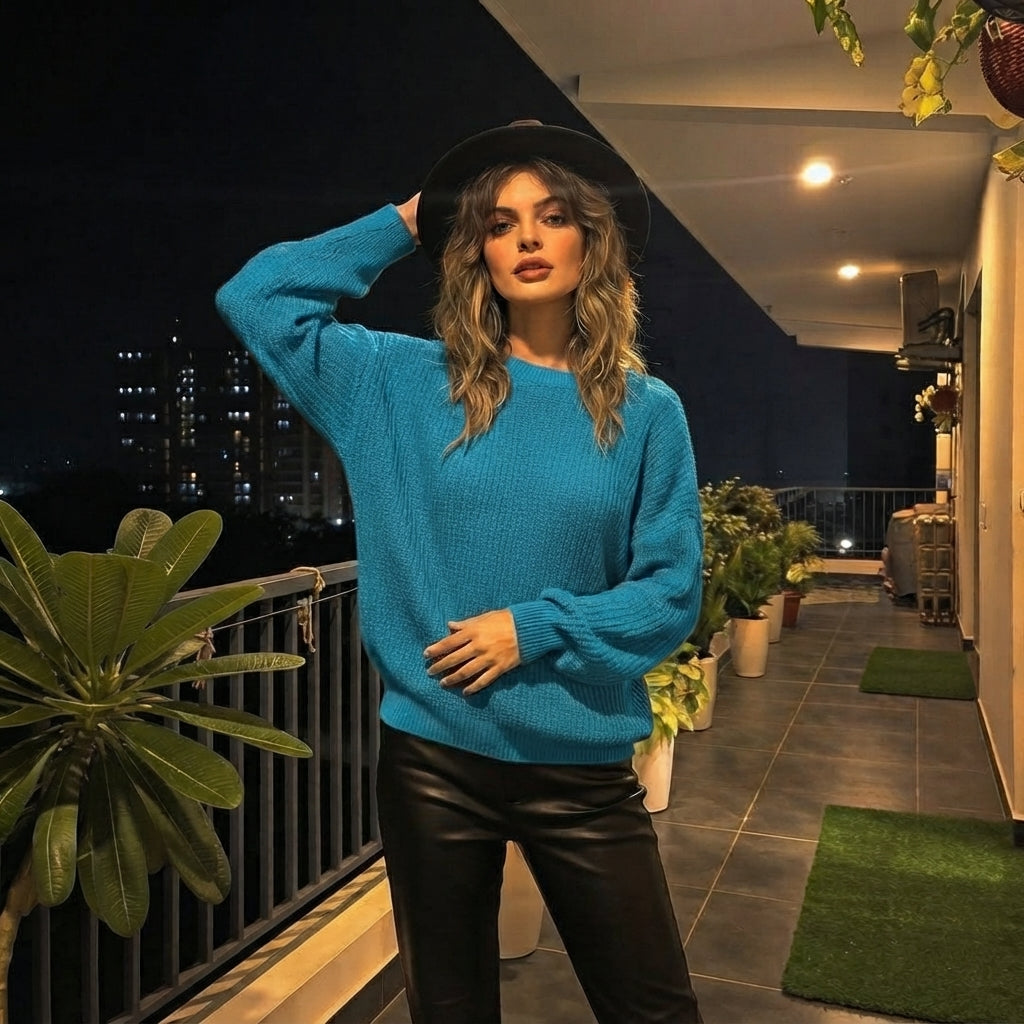 LUXE DIVA Women's Chunky Knit Jumper Plus Size Warm Long Sleeve Sweater