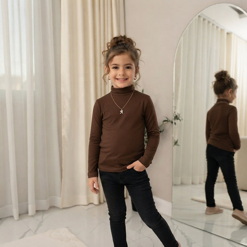 LUXE DIVA Kids Ribbed Polo Neck Top