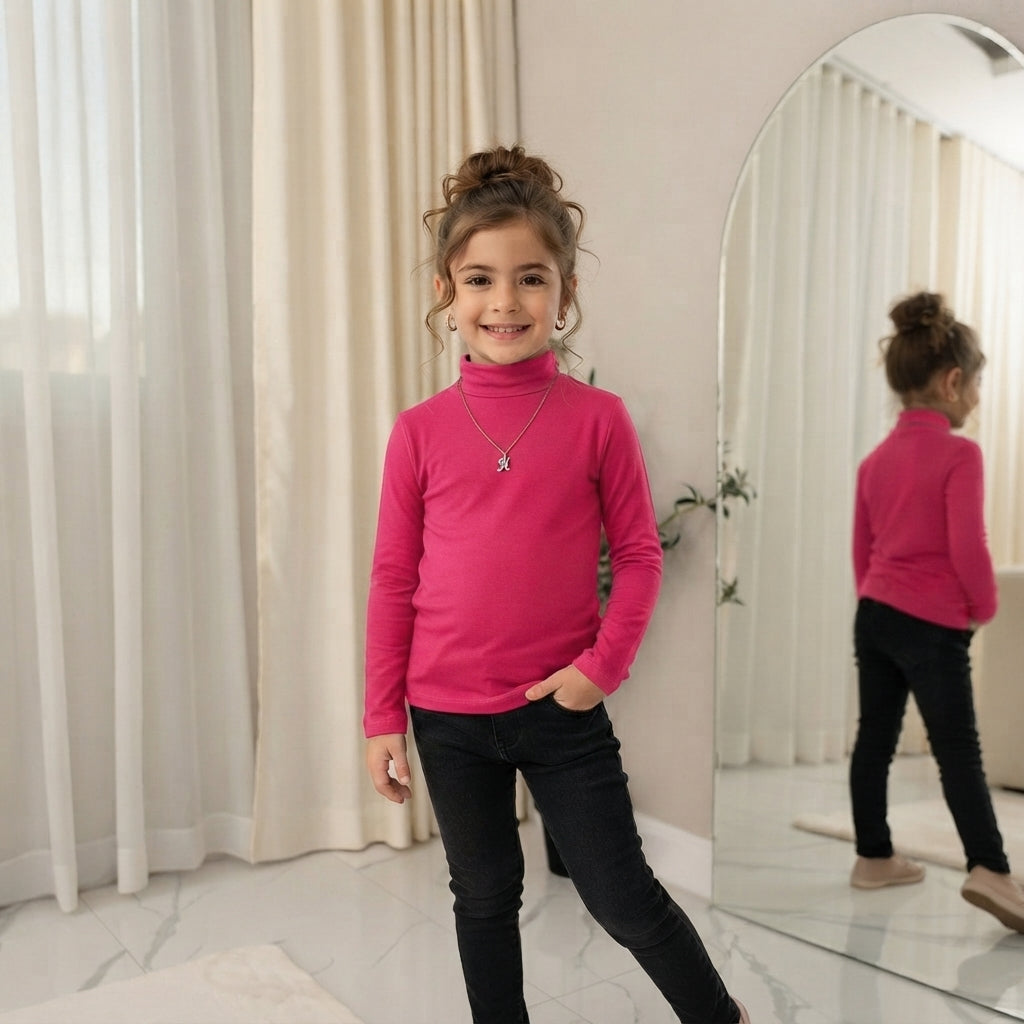 LUXE DIVA Kids Ribbed Polo Neck Top