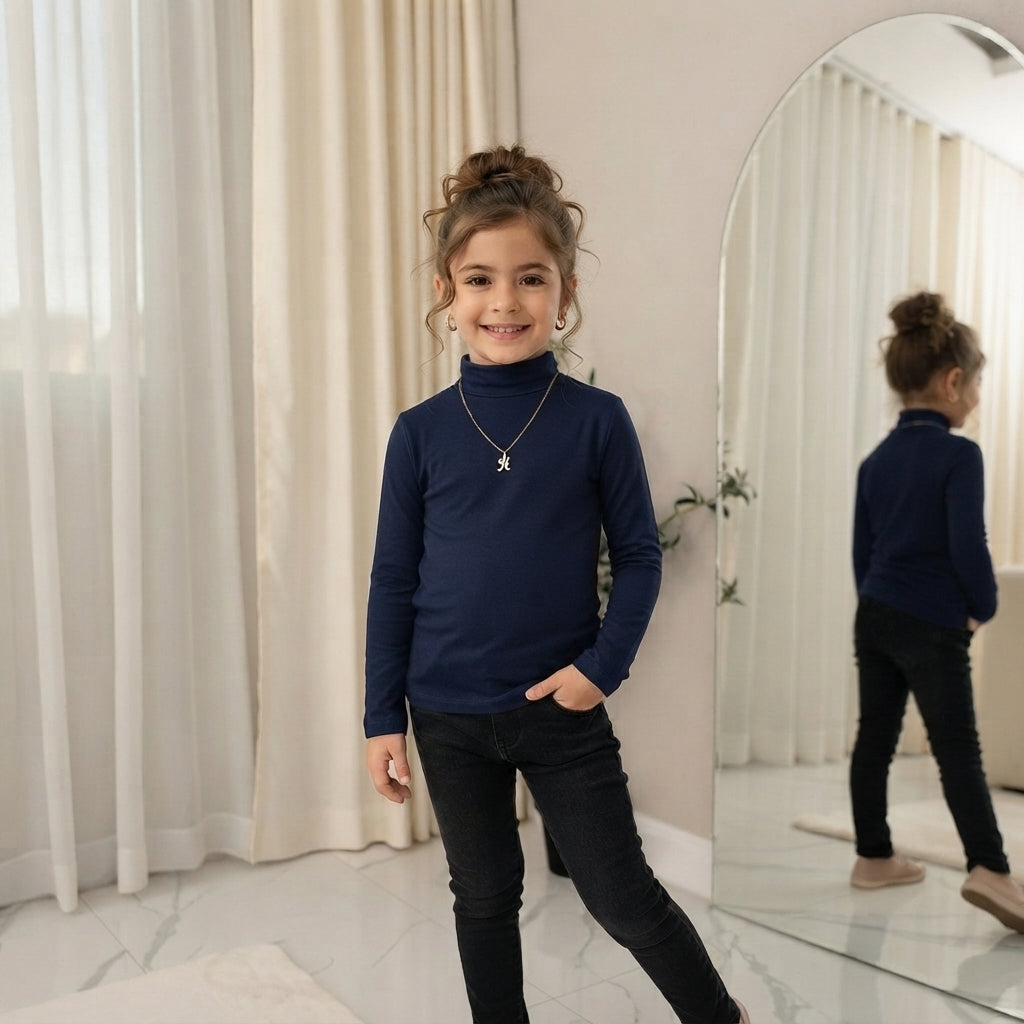LUXE DIVA Kids Ribbed Polo Neck Top