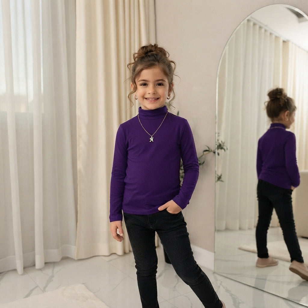 LUXE DIVA Kids Ribbed Polo Neck Top