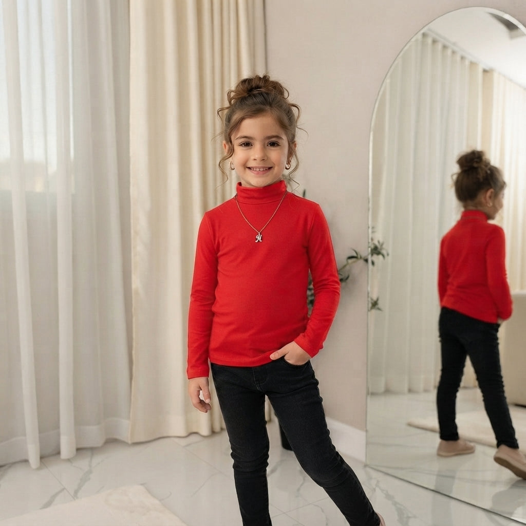 LUXE DIVA Kids Ribbed Polo Neck Top