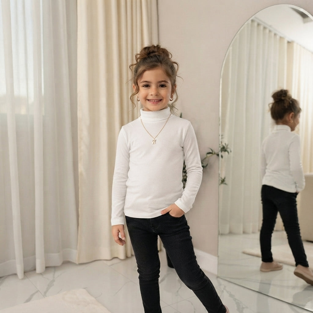 LUXE DIVA Kids Ribbed Polo Neck Top