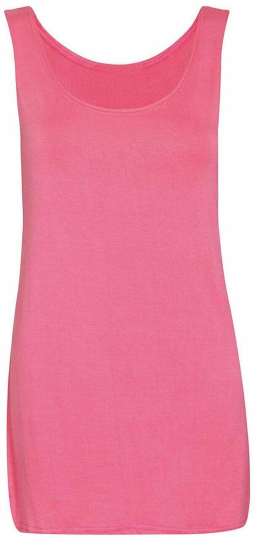 Ladies Scoop Neck long Sleeveless Stretch Plain Vest Strappy T-Shirt