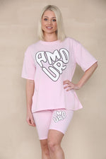 Load image into Gallery viewer, LUXE DIVA Womens Lounge Wear Amour Print Cycling Shorts Co ord T-shirt Set
