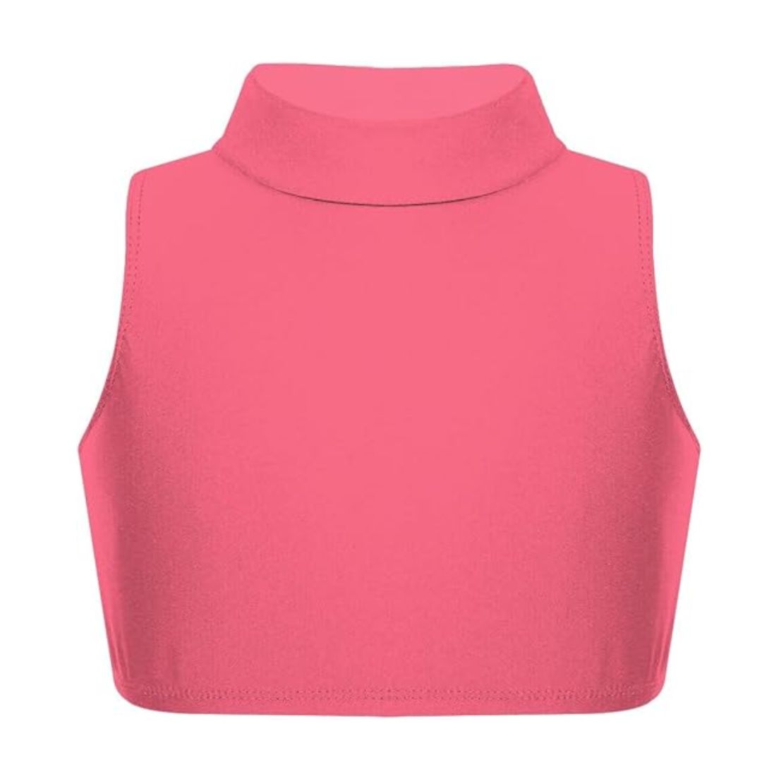 LUXE DIVA Girls Gymnastics Crop Tops – Kids Sleeveless Turtle Neck Crop Top for Dance, Yoga, Sports, Running – Plain Summer Vest Activewear for Girls Ages 5-13 Years