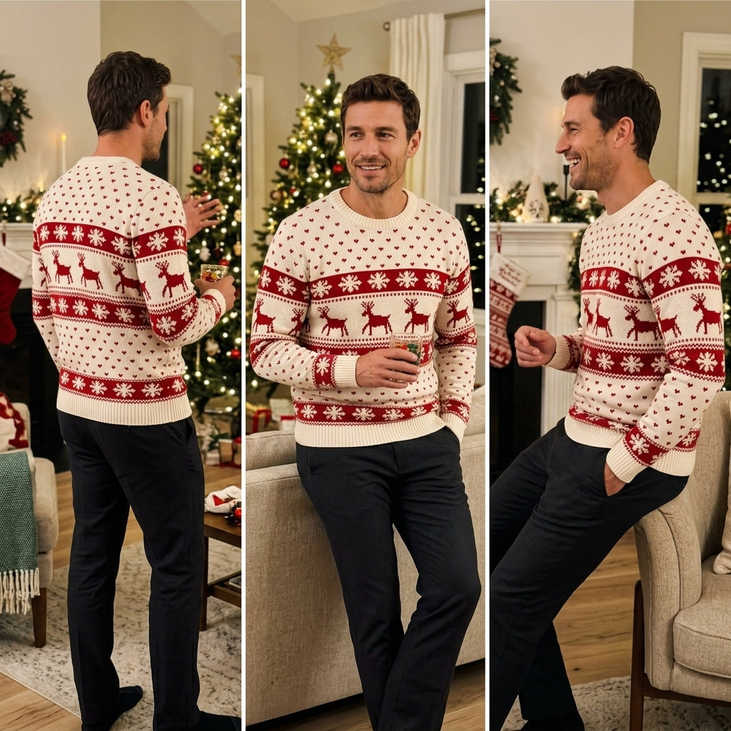 LUXE DIVA  Men's Knitted Christmas Jumper – Festive Xmas Sweater, Warm Long Sleeve Novelty Pullover for Holidays