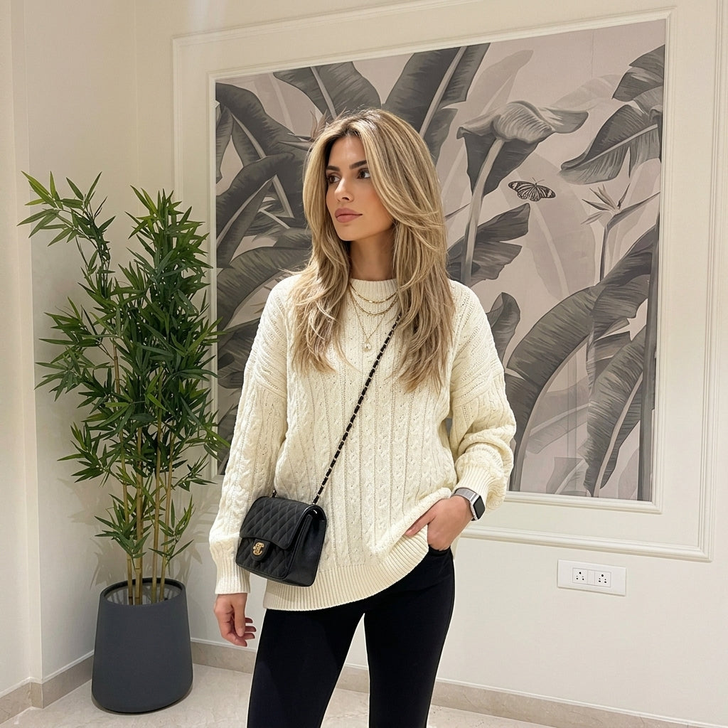 LUXE DIVA Ladies Cable Knit Jumper Women's Chunky Knit Sweater Stylish Everyday Wear