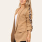 LUXE DIVA Ladies rouge leopard on sleeve Italien  blazer 2 front flap pockets