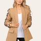 LUXE DIVA Ladies rouge leopard on sleeve Italien  blazer 2 front flap pockets
