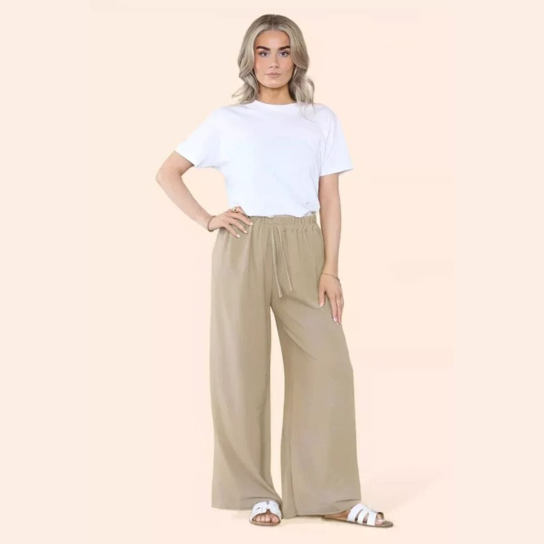 LUXEDIVA WOMENS LADIES WIDE LEG DRAWSTRING PLAZZO BOTTOM TROUSER PANT