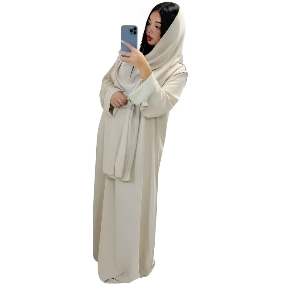 LUXE DIVA Womens Gold Trim Dubai Abaya With Scarf Islamic Muslim Jilbab Long Maxi Dress