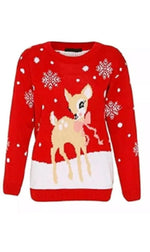 Load image into Gallery viewer, LUXE DIVA Women&#39;s Knitted Rudolph on wall Xmas Snowflake Ladies kids Reindeer Pom Jumpers
