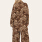 LUXE DIVA LADIES BROWN LEOPARD ITALAIN 2 PIECE SHIRT BLOUSE WITH WIDE LEG PLAZZO TRS SUIT LOUNGE WEAR LOOSE FIT