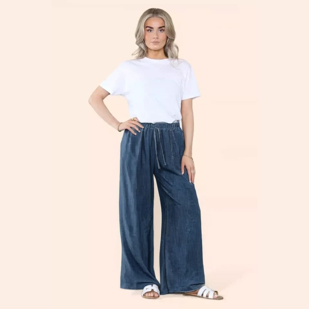 LUXEDIVA WOMENS LADIES WIDE LEG DRAWSTRING PLAZZO BOTTOM TROUSER PANT
