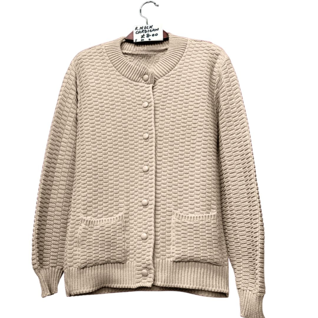LUXE DIVA Womens Stitch Crew Neck Cardigan Ladies Knitted Pocket Front Button Up Long Sleeve Sweater UK 8-22