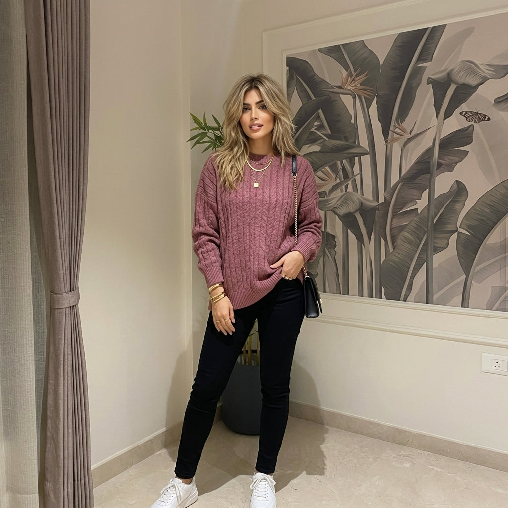 LUXE DIVA Ladies Cable Knit Jumper Women's Chunky Knit Sweater Stylish Everyday Wear