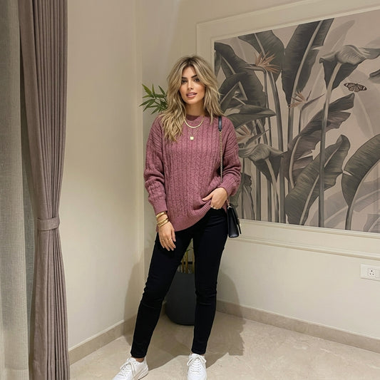 LUXE DIVA Ladies Cable Knit Jumper Women's Chunky Knit Sweater Stylish Everyday Wear