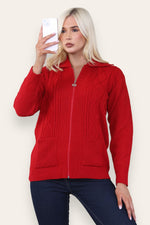 Load image into Gallery viewer, Women&#39;s Ladies Knitted Cable Zipper Collar 2 Pockets Zip All The Way Down 8-14
