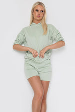 Load image into Gallery viewer, Hooded short sets , short ruched sleeve
