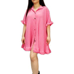 Load image into Gallery viewer, LUXEDIVA Women&#39;s Shirt Dress Pleated Short Sleeve Loose Italian Buttons Plain Detail
