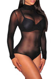 LUXE DIVA Women's Mesh Turtle Neck Long Sleeve Bodysuit